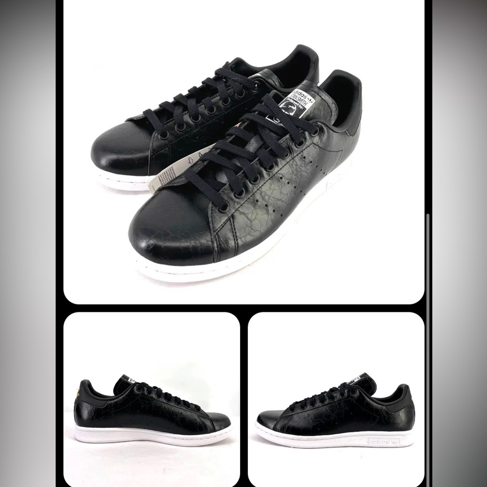 Adidas Stan Smith Black Gold Cracked Leather Sneakers Size 9 NWOB
